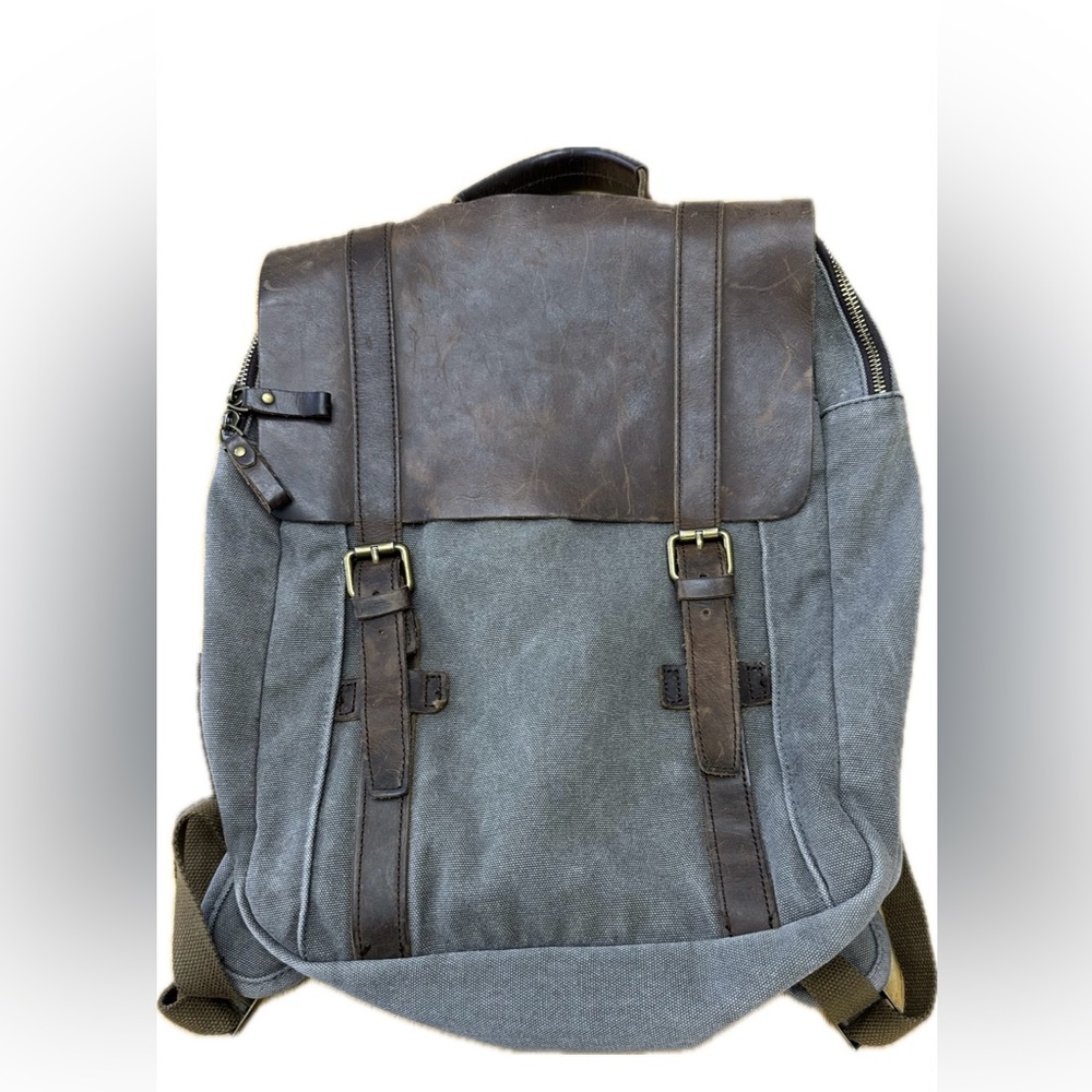 S-Zone Leather Unisex Travel School Canvas Gray 15.6 Laptop Backpack